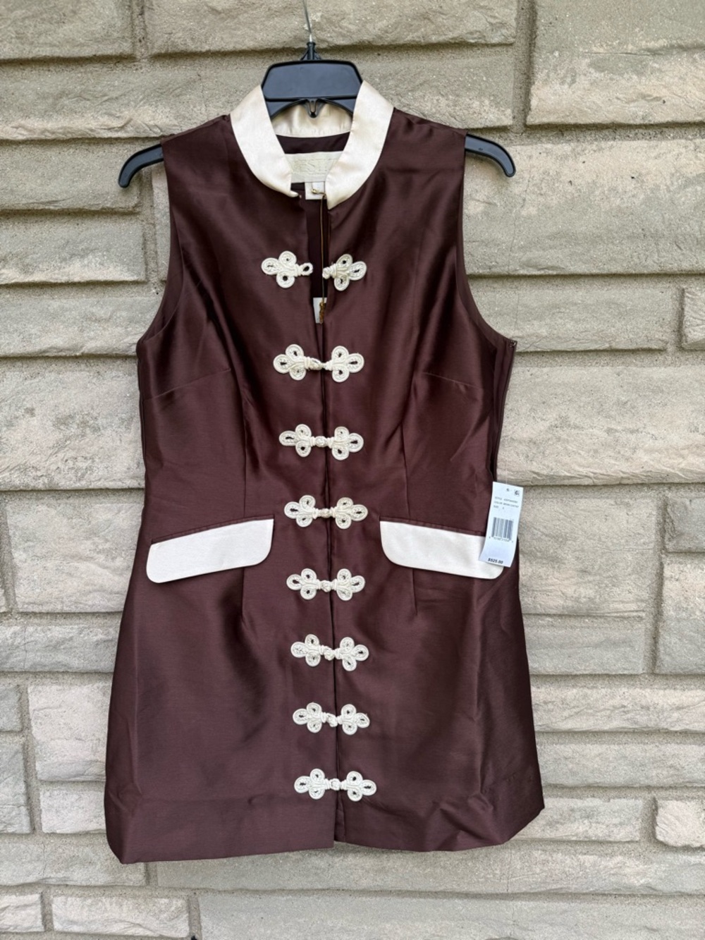 MESTIZA NEW YORK TAMARA MINI DRESS SATEEN MANDARIN COLLR CHESTNUT BROWN 8 $525